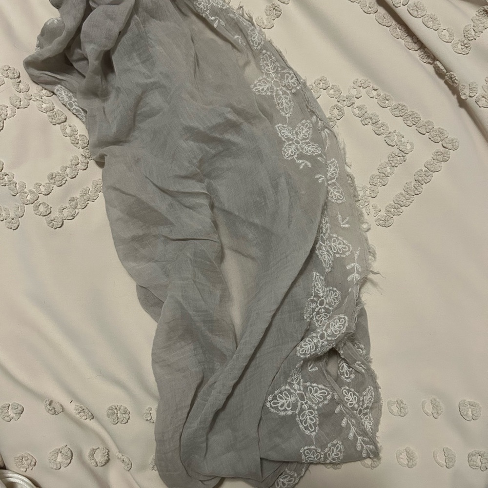 Elegant Gray Scarf w/ White Embroidery & Calvin Klein Scarf
